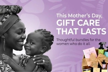 Mother and daughter together beside a Grounded Mother's Day eco-friendly gift bundle